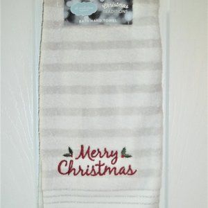 NEW St Nicholas Merry Christmas gray white hand towel